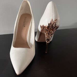 White High Heel with gold accent